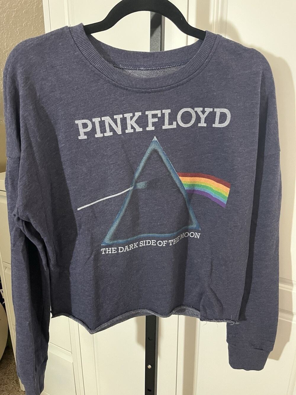 Pink Floyd Blue Cropped Lightweight Crew Neck Sweatshirt Women Medium